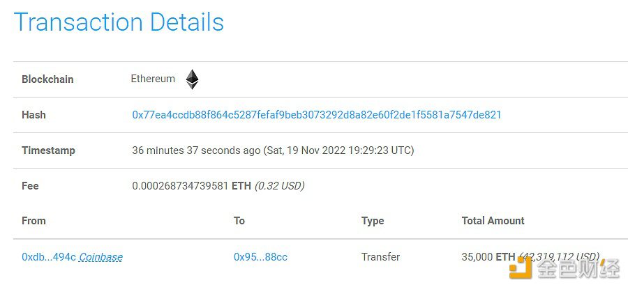 数据：34,999枚ETH 从Coinbase转移到未知钱包-第1张图片-欧意下载