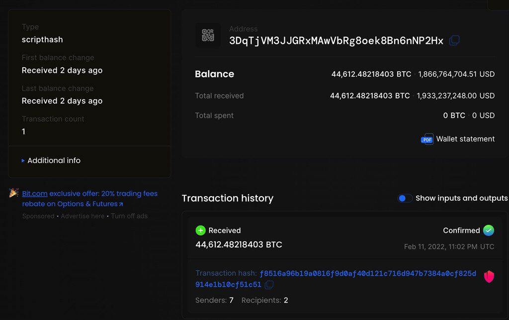 抄底情绪弥漫？新鲸鱼存44612枚BTC 成第14大持有量钱包-第2张图片-欧意下载
