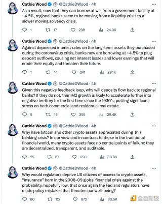 Cathi Wood：与传统金融世界相比，许多加密资产没有中心化故障点