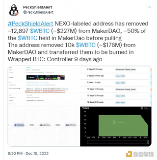 派盾：No相关地址从MakrDAO中取出12,897枚WBTC