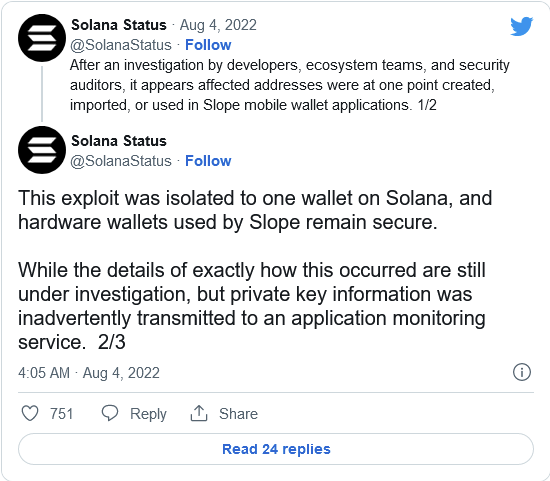 价值数百万美元的Solana加密货币盗窃案被认为与Slope手机钱包有关-第2张图片-欧意下载