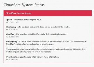 Cloudflar服务宕机波及大量加密货币交易平台网站